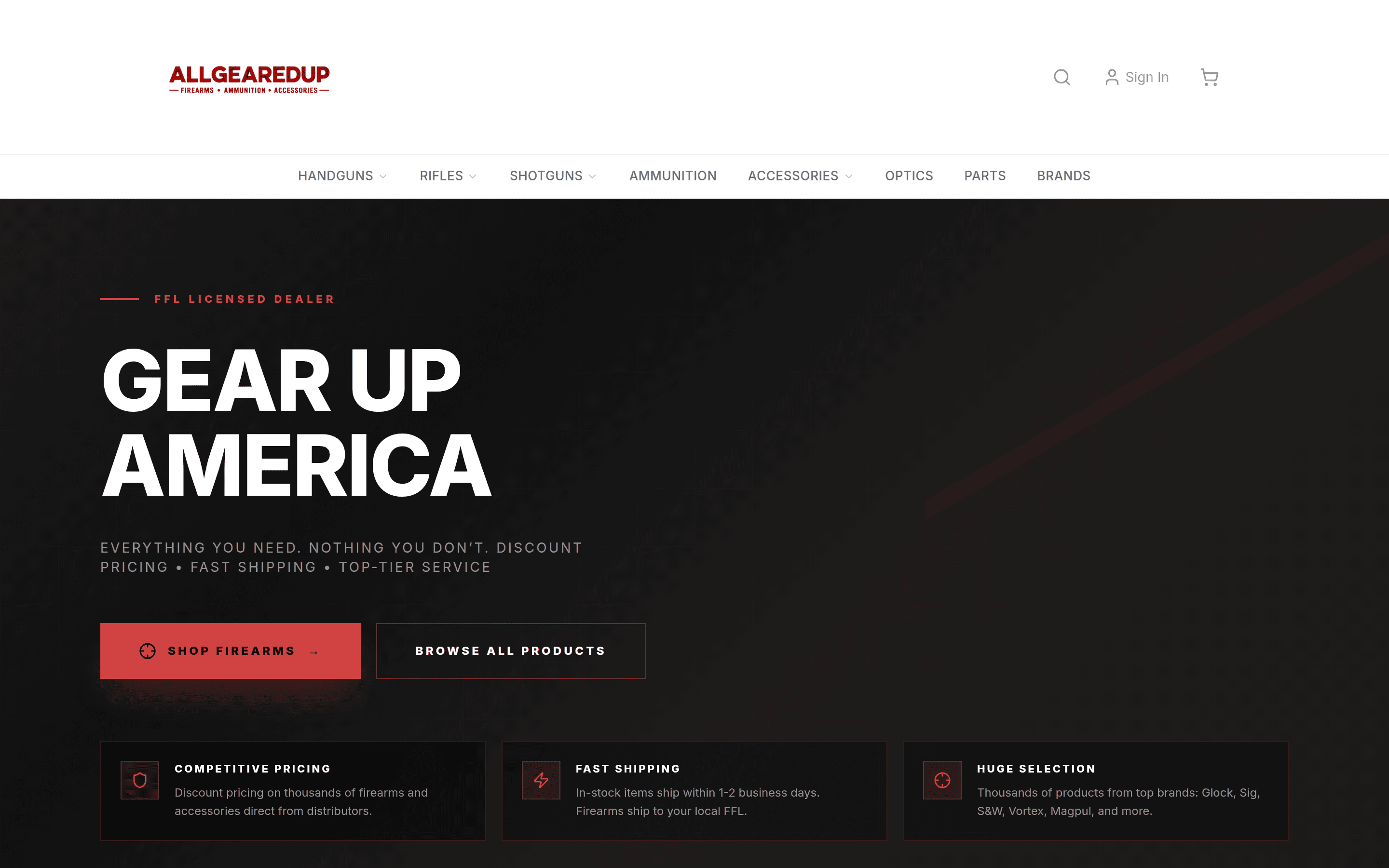 All Geared Up FFL homepage running on ArmoryFlow