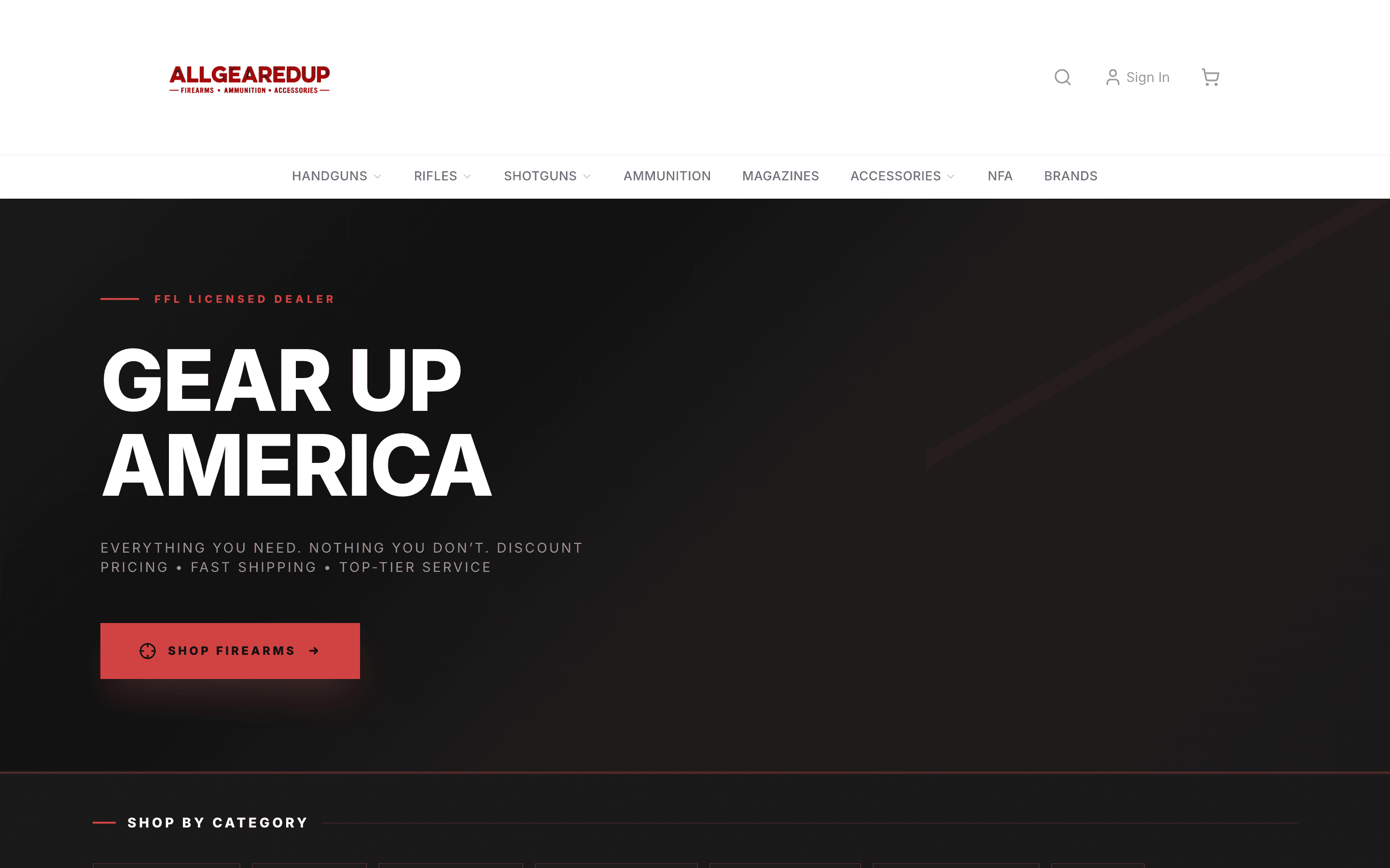 All Geared Up FFL homepage running on ArmoryFlow at allgearedupffl.com