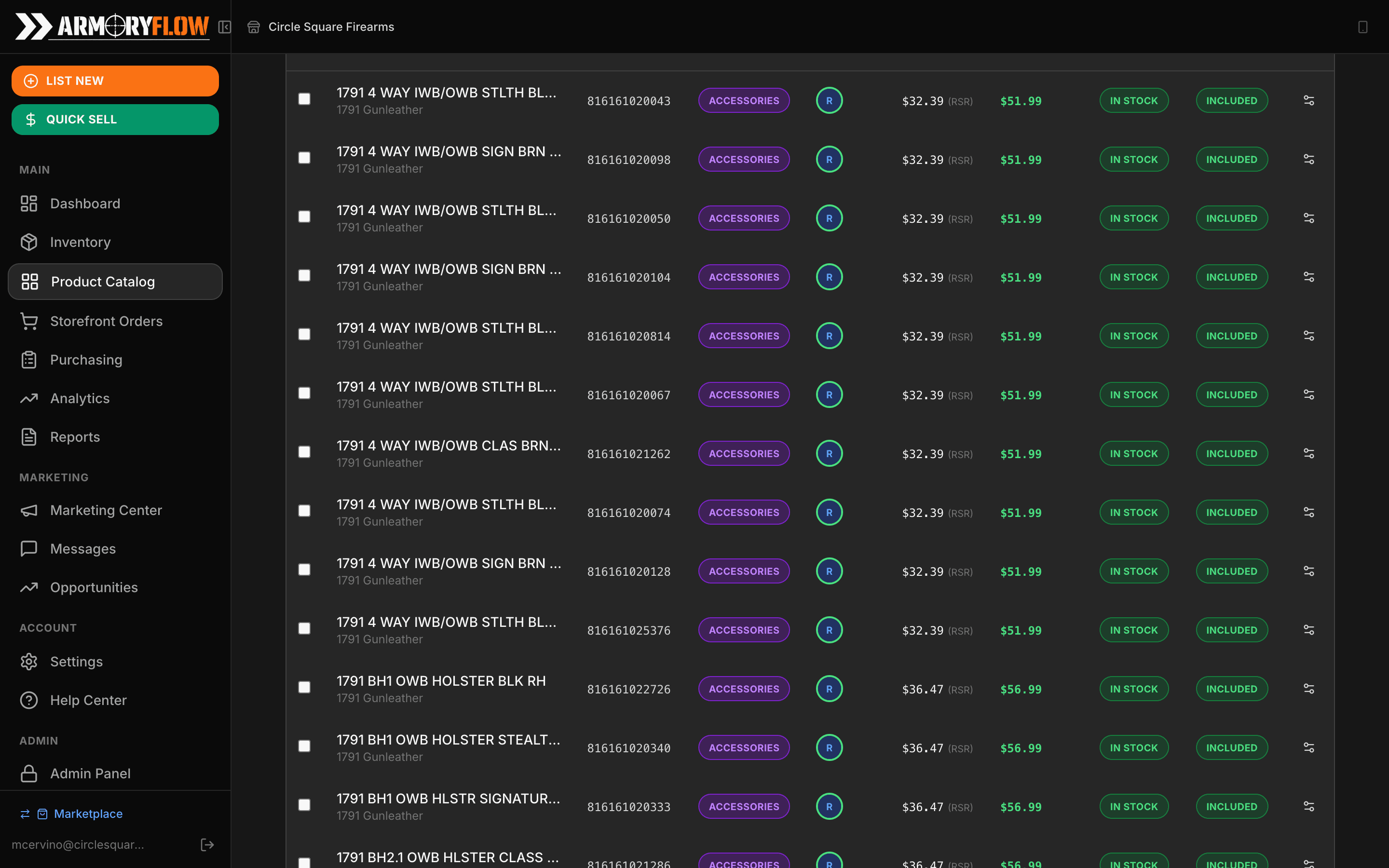 Catalog with live availability and per-account cost