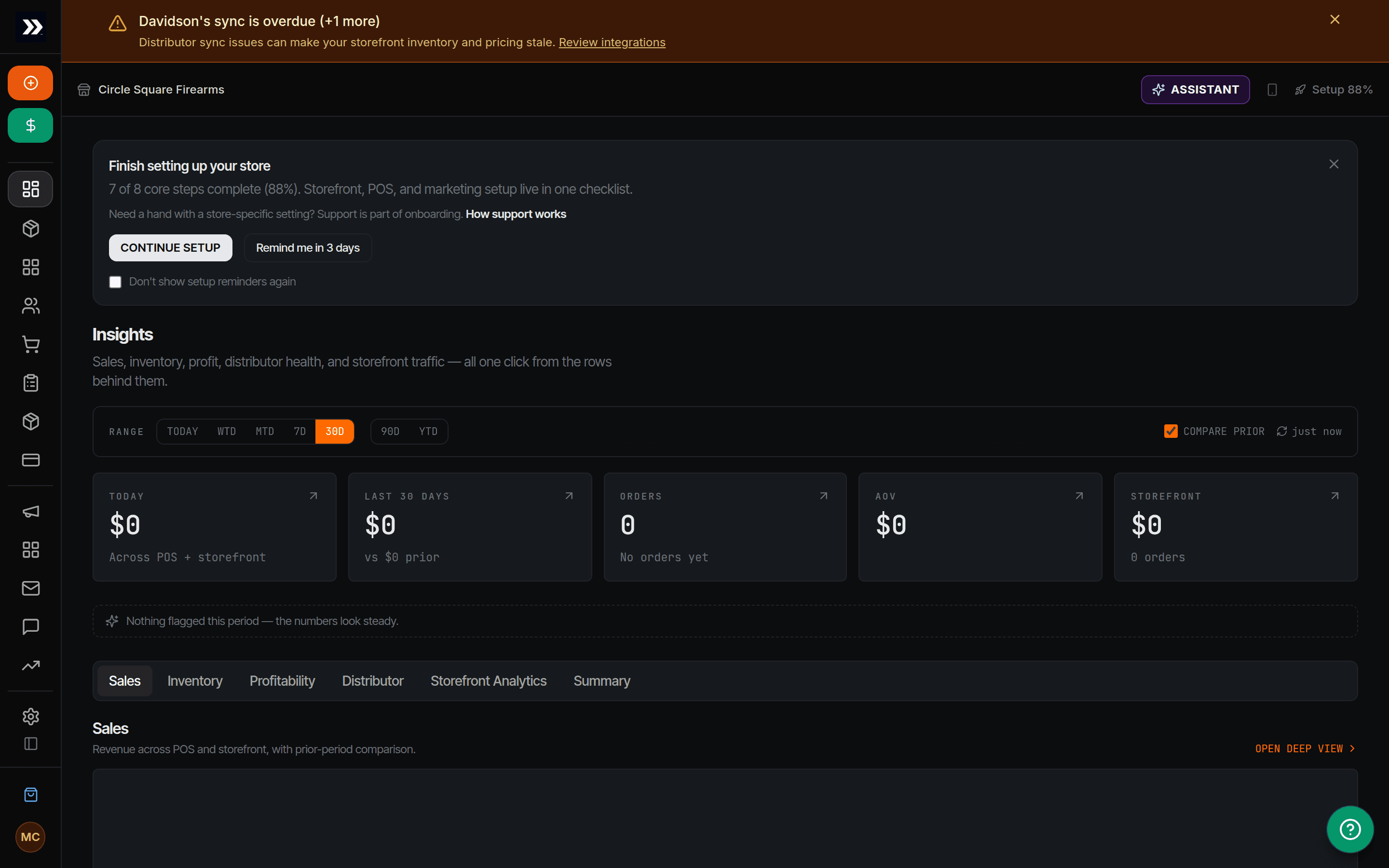 Profitability dashboard with per-item margin and category ROI
