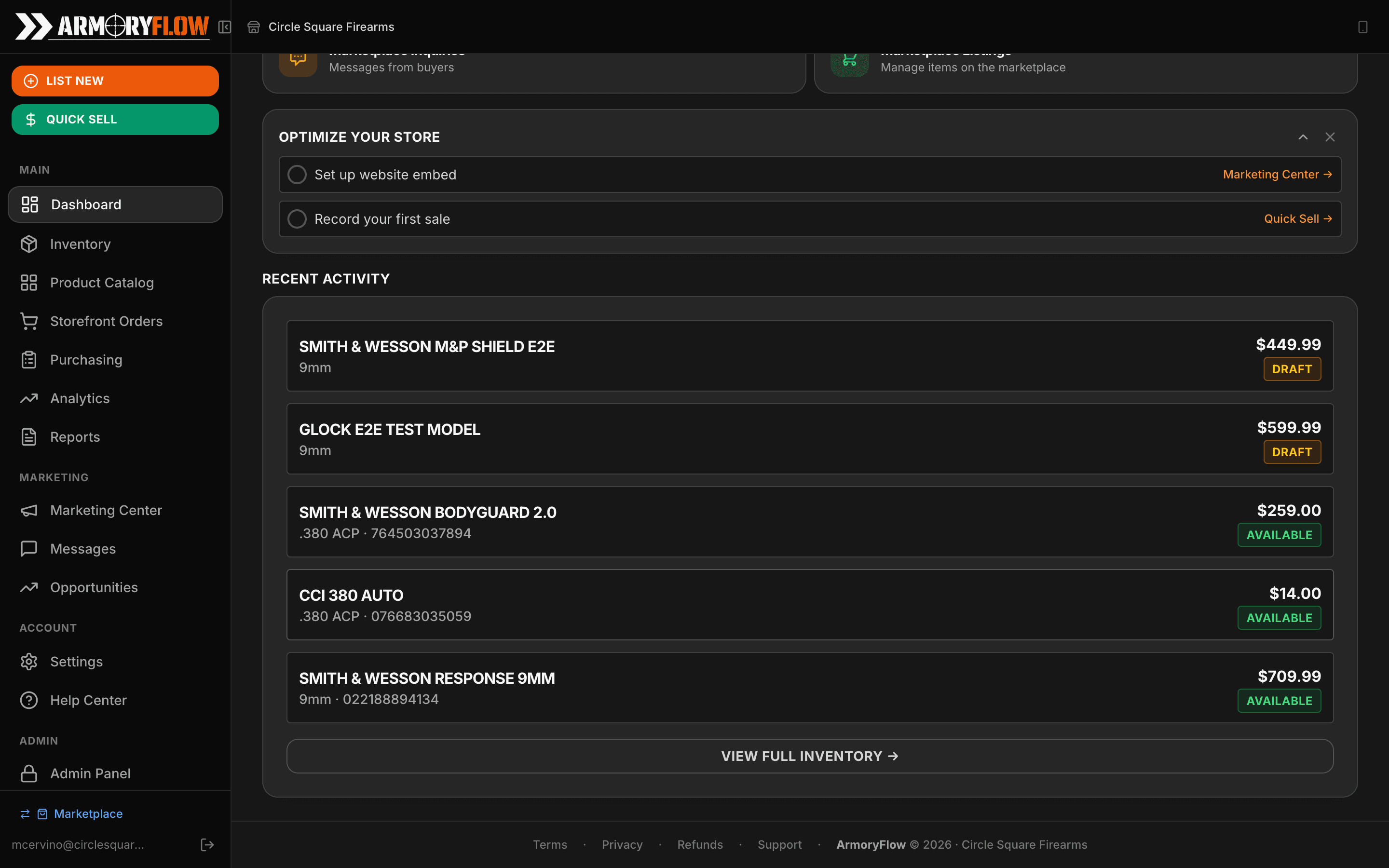 Margin watch alerts when a distributor cost change cuts into a listed firearm's margin