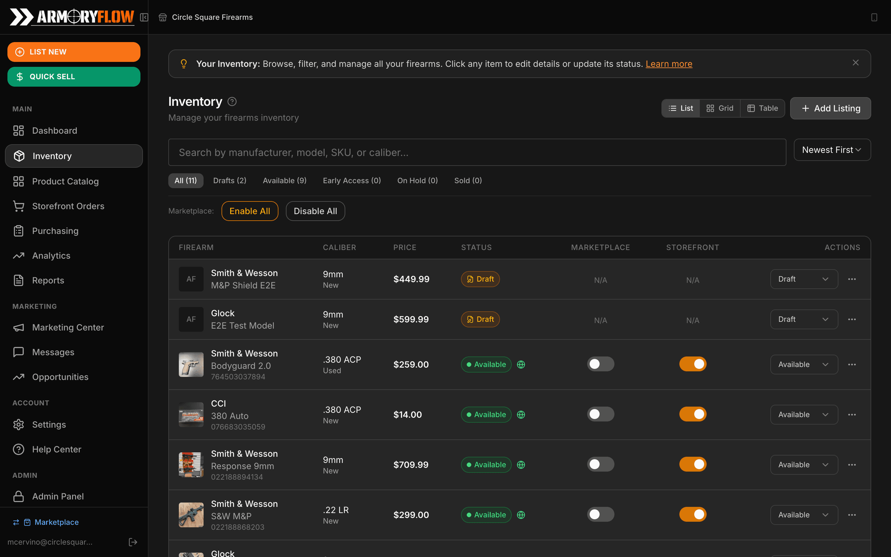 Add new firearm listing form