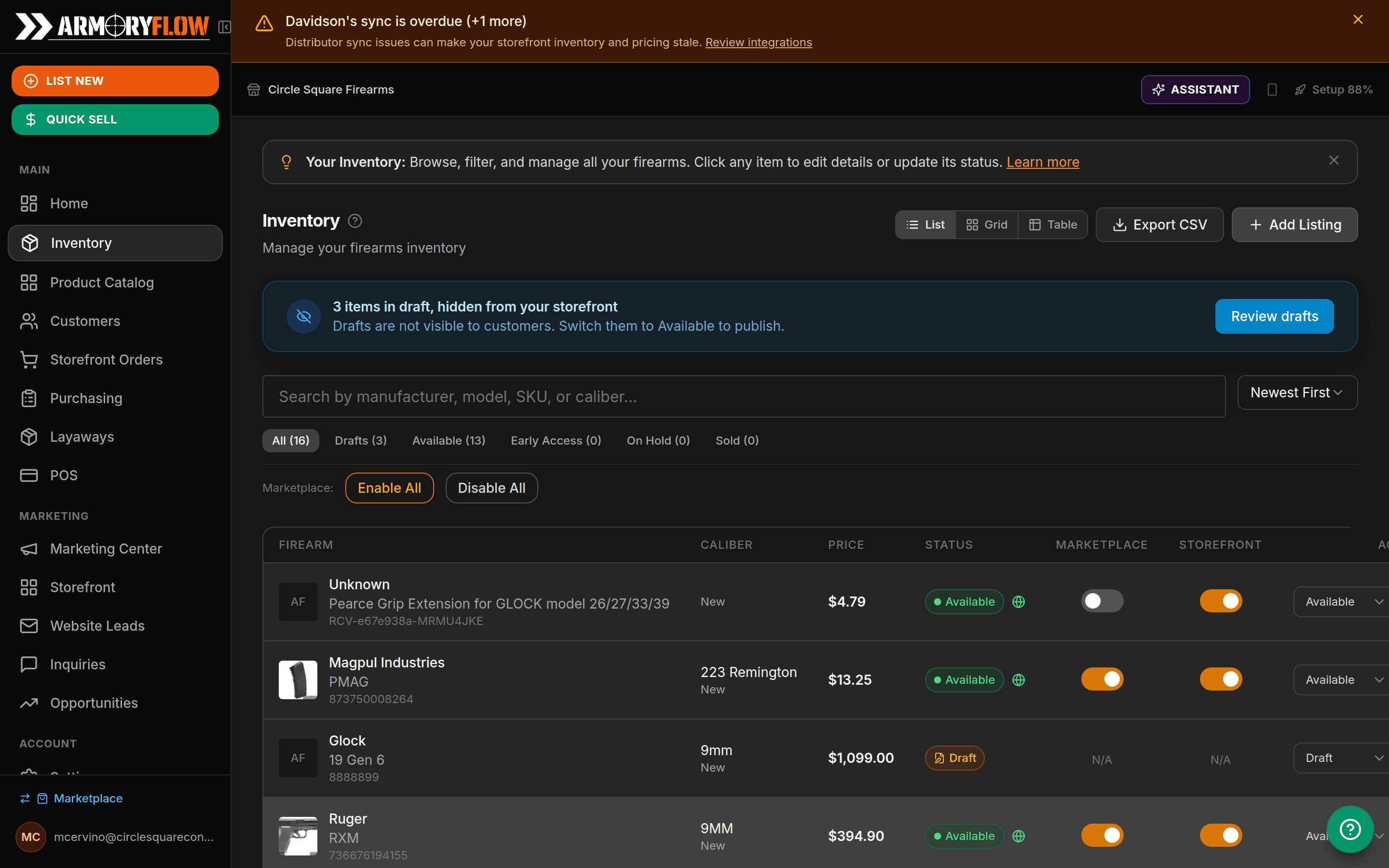 ArmoryFlow inventory management with firearms list