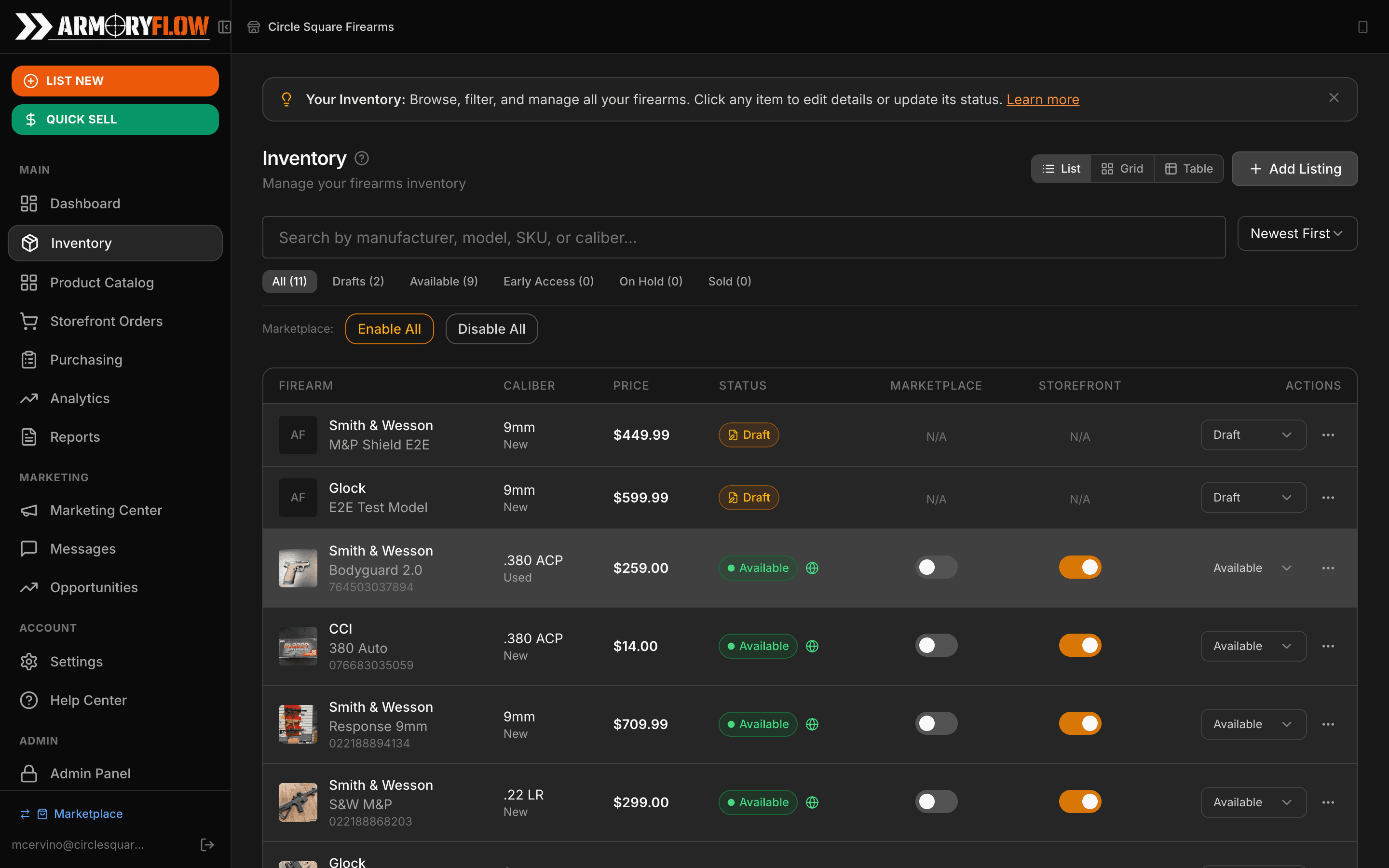 ArmoryFlow inventory management with firearms list