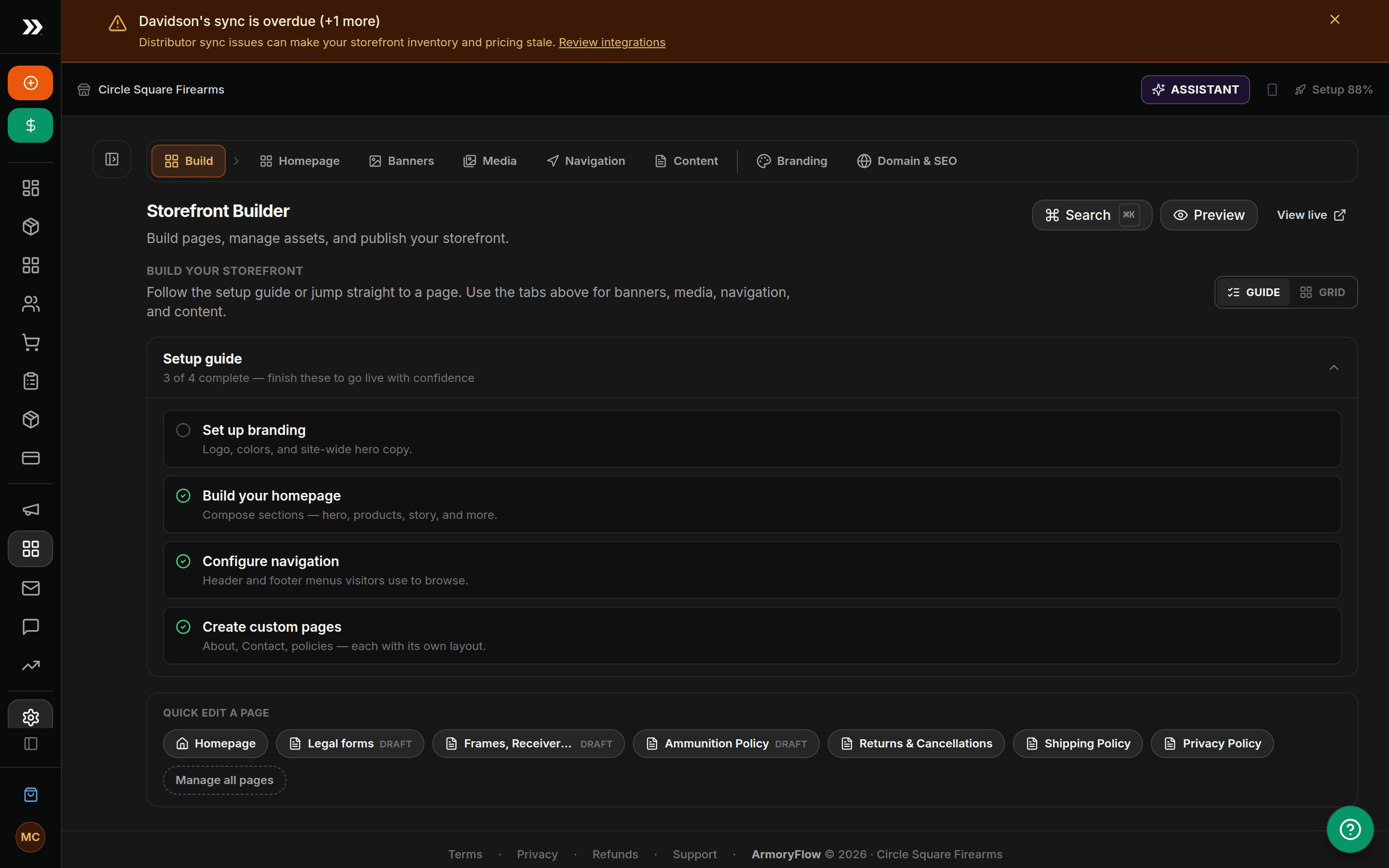 Section Analytics with impressions, clicks, CTR, and CTA clicks per storefront section
