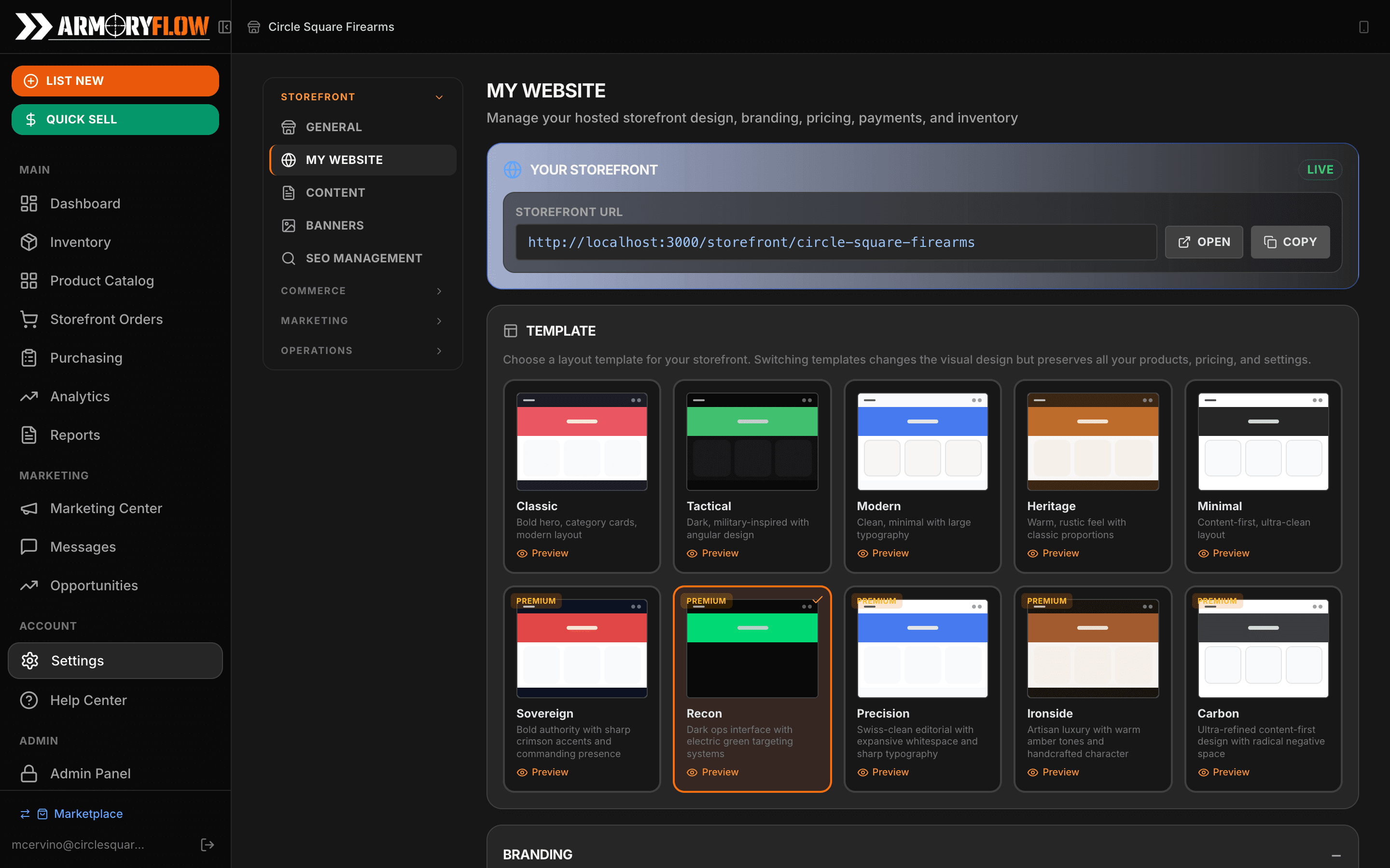 Section Analytics with impressions, clicks, CTR, and CTA clicks per storefront section