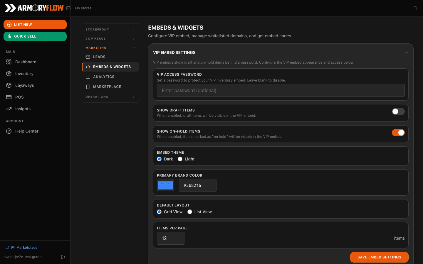 Website embed configuration and code snippets